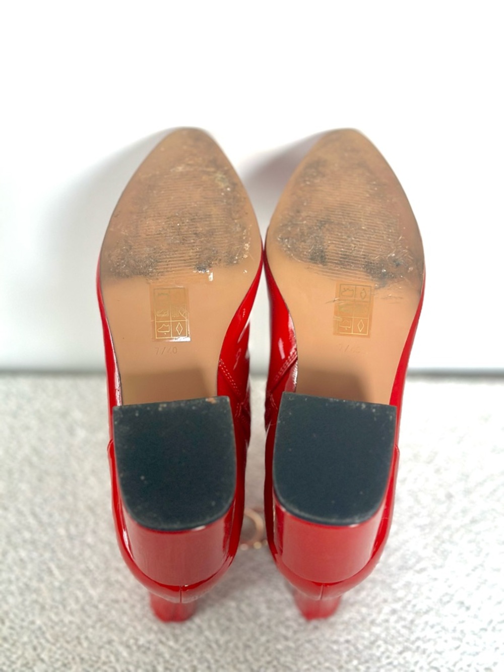 TOPSHOP Bright Red Patent Block Heel Ankle Boots - Picture 11 of 11